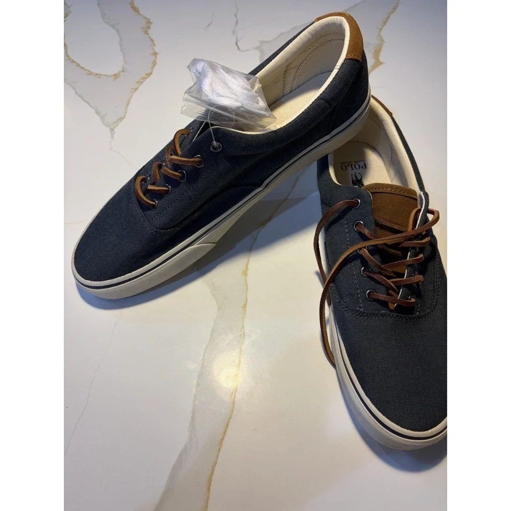 Polo Ralph Lauren Shoes Vaughn Athletic Canvas Navy Blue With Brown LacesSize 14